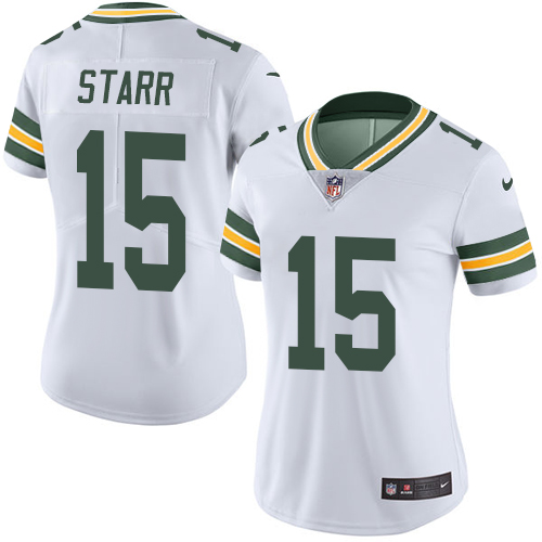 Women's Limited Bart Starr Nike Jersey White - #15 Rush NFL Green Bay Packers